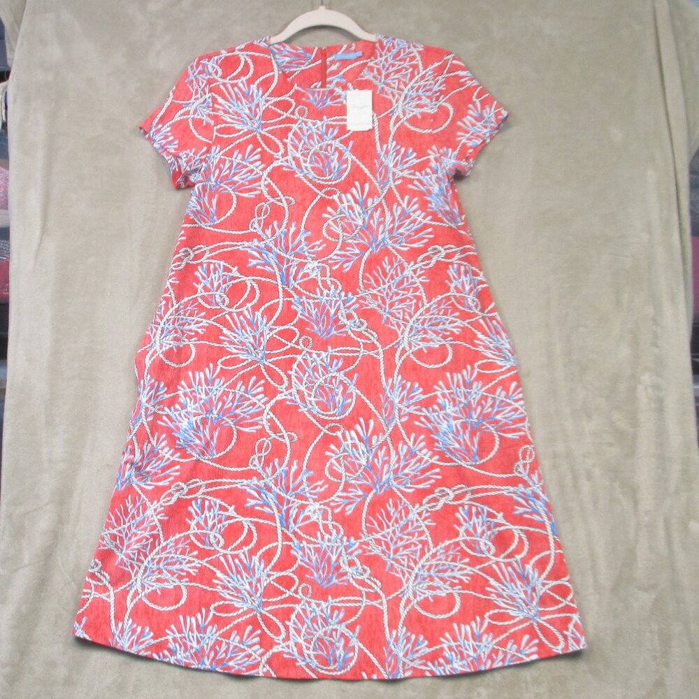 NWT J. MCLAUGHLIN Smooth Stretch Swing Dress Coral Sanibel Rope Pockets Size S